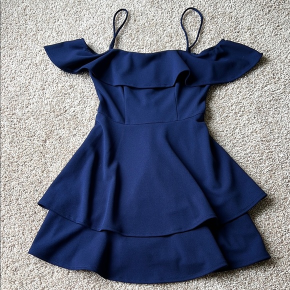 Navy Blue Off-Shoulder Dress - Picture 1 of 3